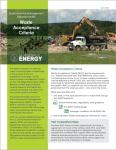 Screenshot of the first page of the EMDF Waste Acceptance Criteria fact sheet