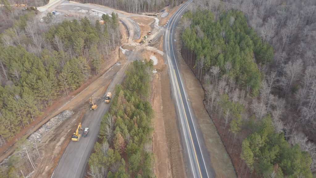 Aerial view of EMDF construction in progress.