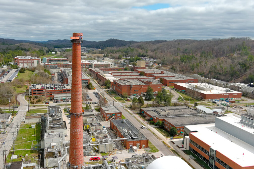 Photo of the 3039 stack with ORNL campus in the background
