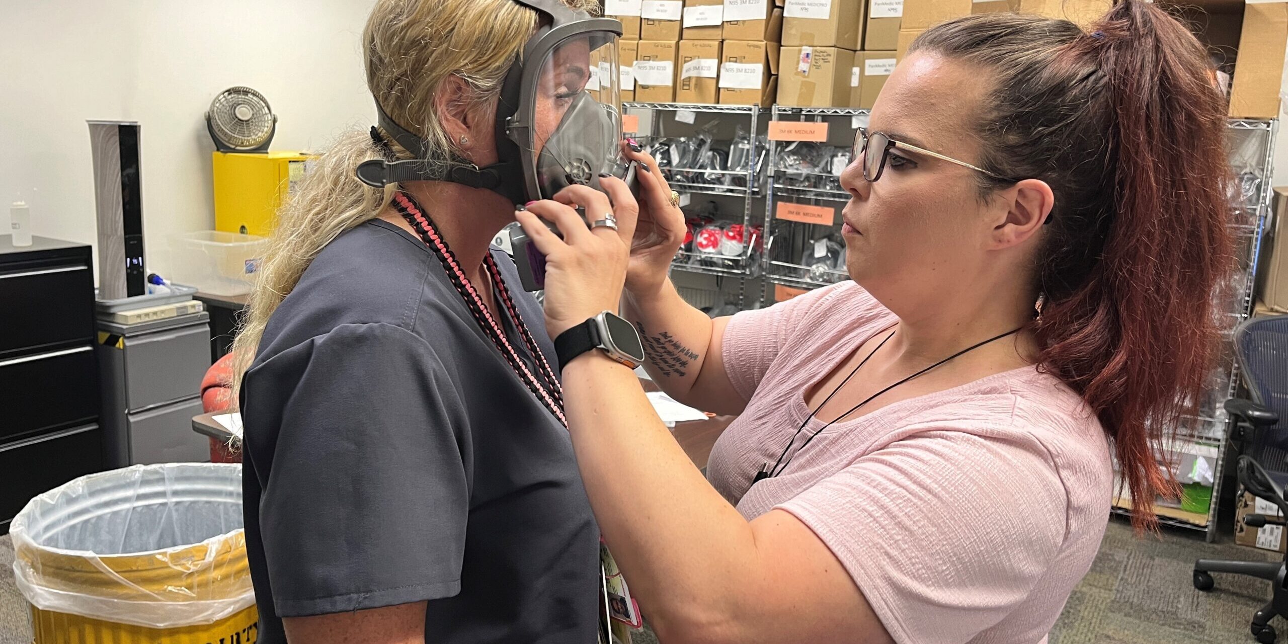 Intern Jessica Ariks performs respirator testing on a member of the UCOR workforce.