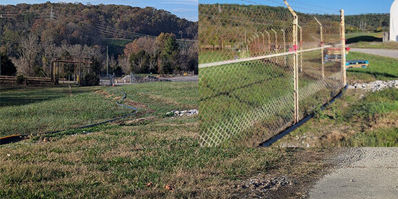 Photo of ETTP land after fencing removal with inset photo of same area before fencing was removed