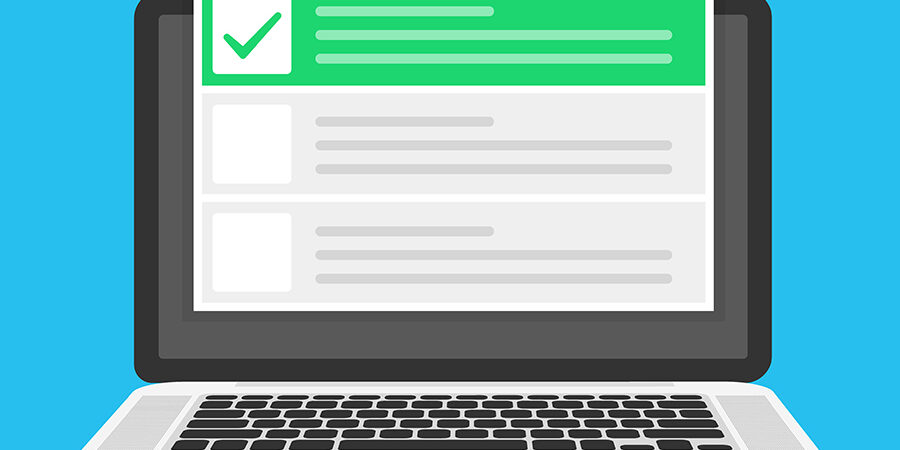 Checklist,Browser,Window.,Check,Mark.,White,Tick,On,Laptop,Screen. decorative