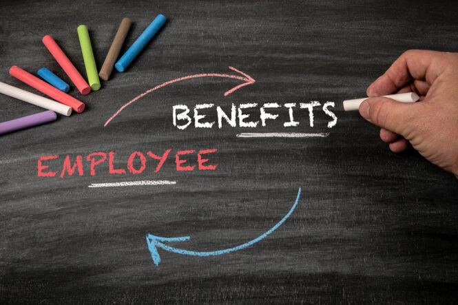 Employee,Benefits,Concept.,Black,Scratched,Textured,Chalkboard,Background.