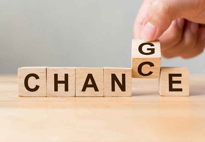 Hand,Flip,Wooden,Cube,With,Word,Change,To,Chance,,Personal